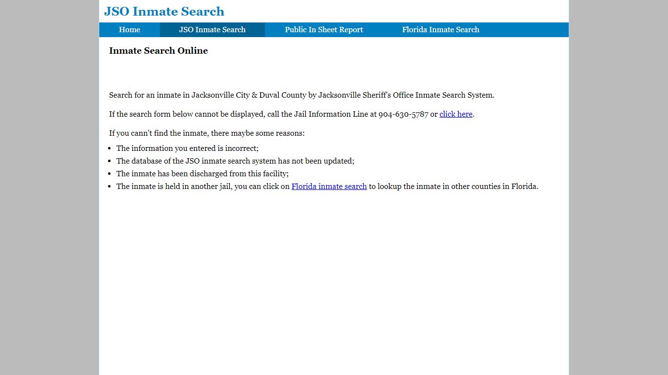 Jacksonville City & Duval County Inmate Search Online